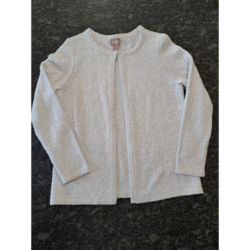 Chico's Size 1 (US Size M/8) Gray Sequin Cardigan Sweater